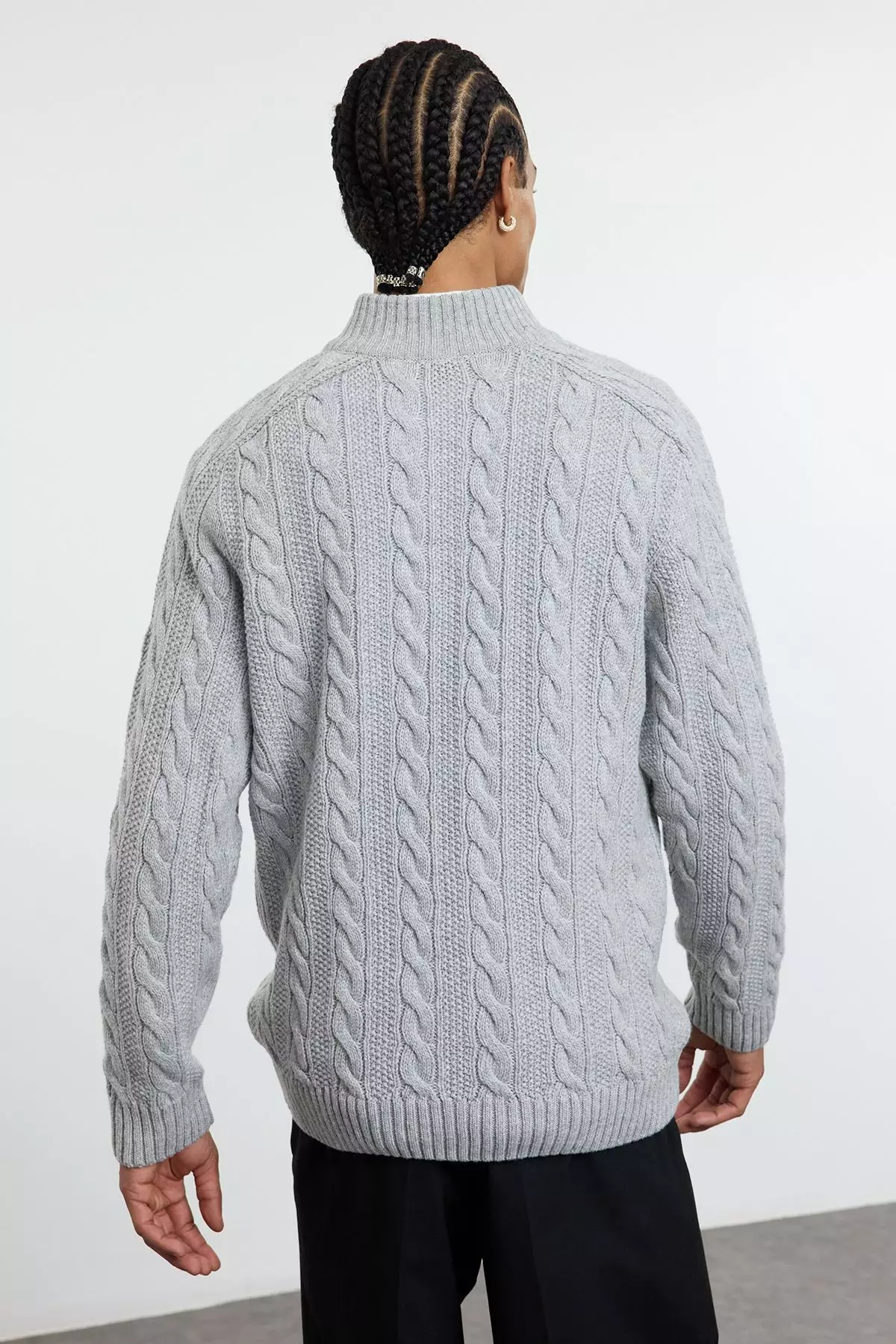 Grey Unisex Regular Fit Zippered Half Turtleneck Knit Sweater TMNAW21KZ0737