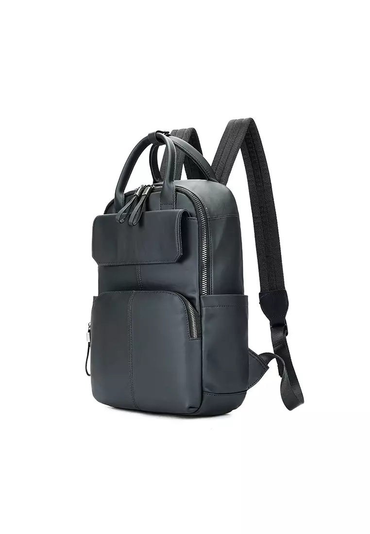 Men's Retro Plain Cow Leather Business Backpack