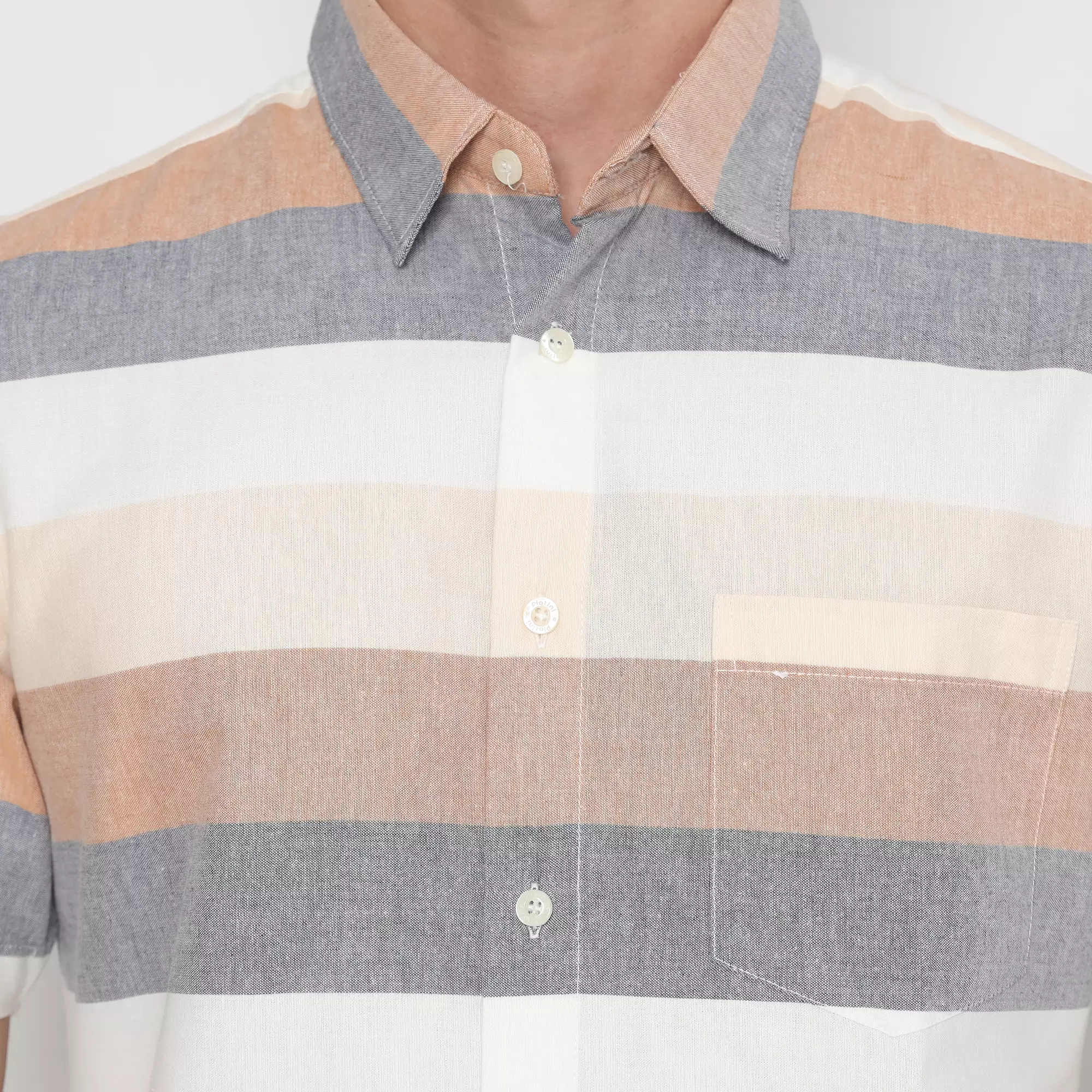 Platini Kemeja Salur Pria Lengan Pendek Katun Krem 73426