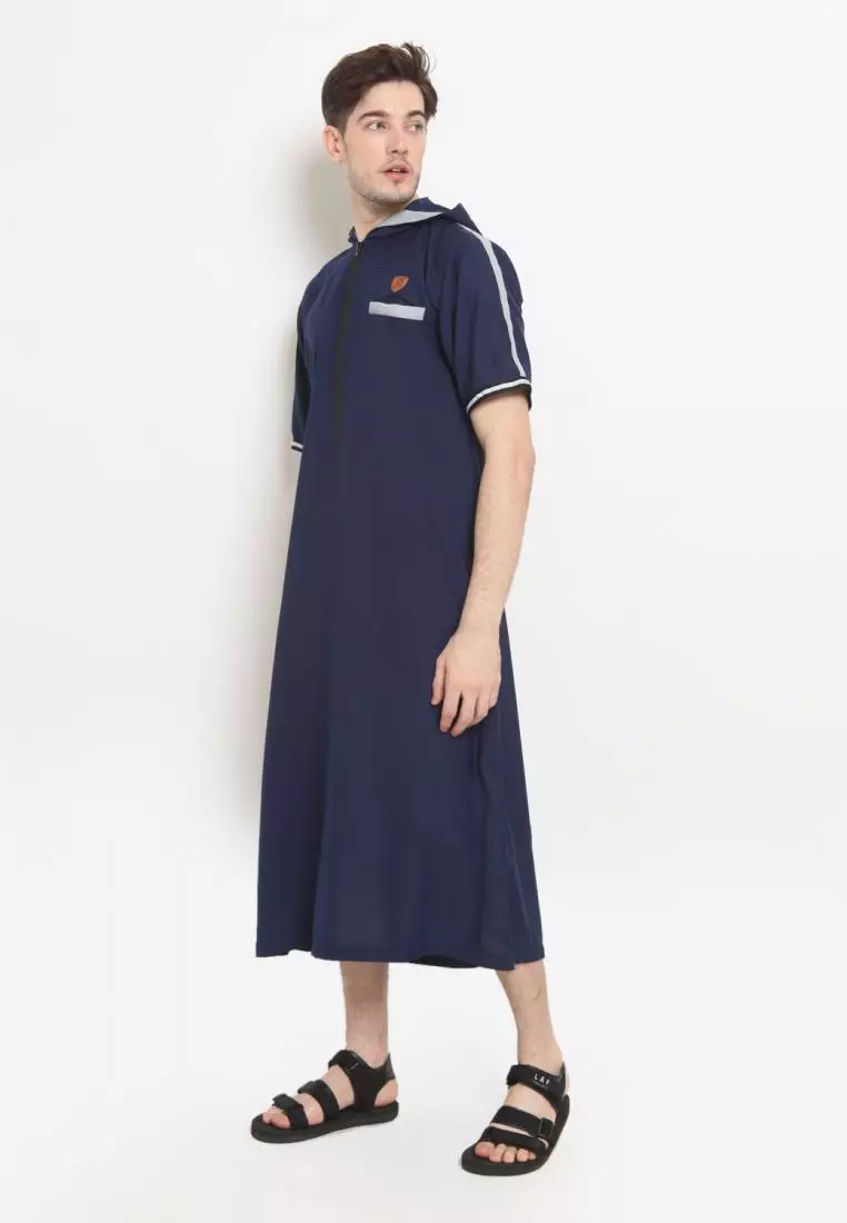 Zayidan Gamis Jubah Muslim Pria Atha Hoodie - Navy