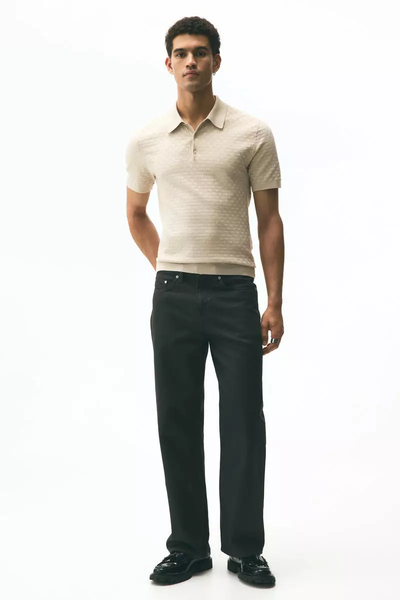 Slim Fit Textured-knit polo shirt