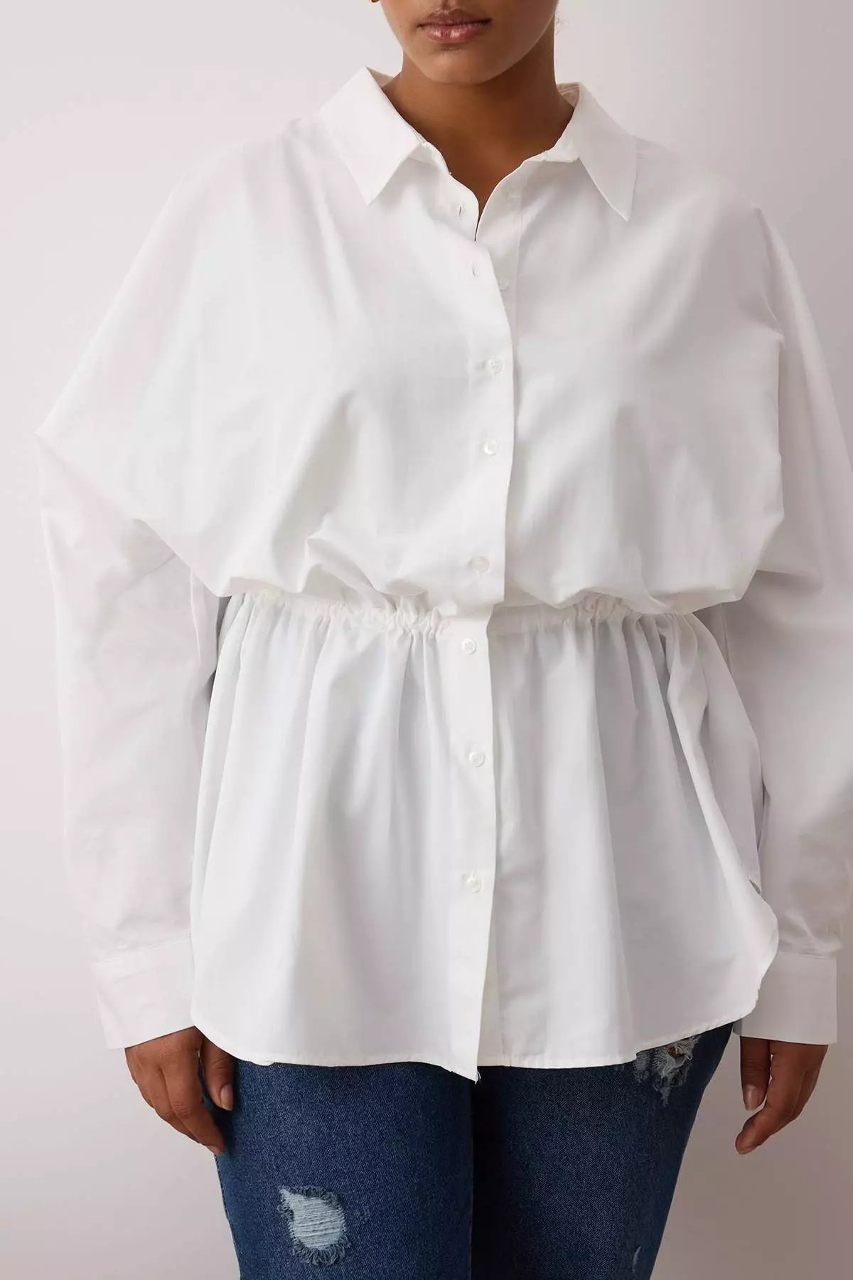 米白色 皺褶 梭織 加大碼 恤衫 Tbbaw26Ax00000