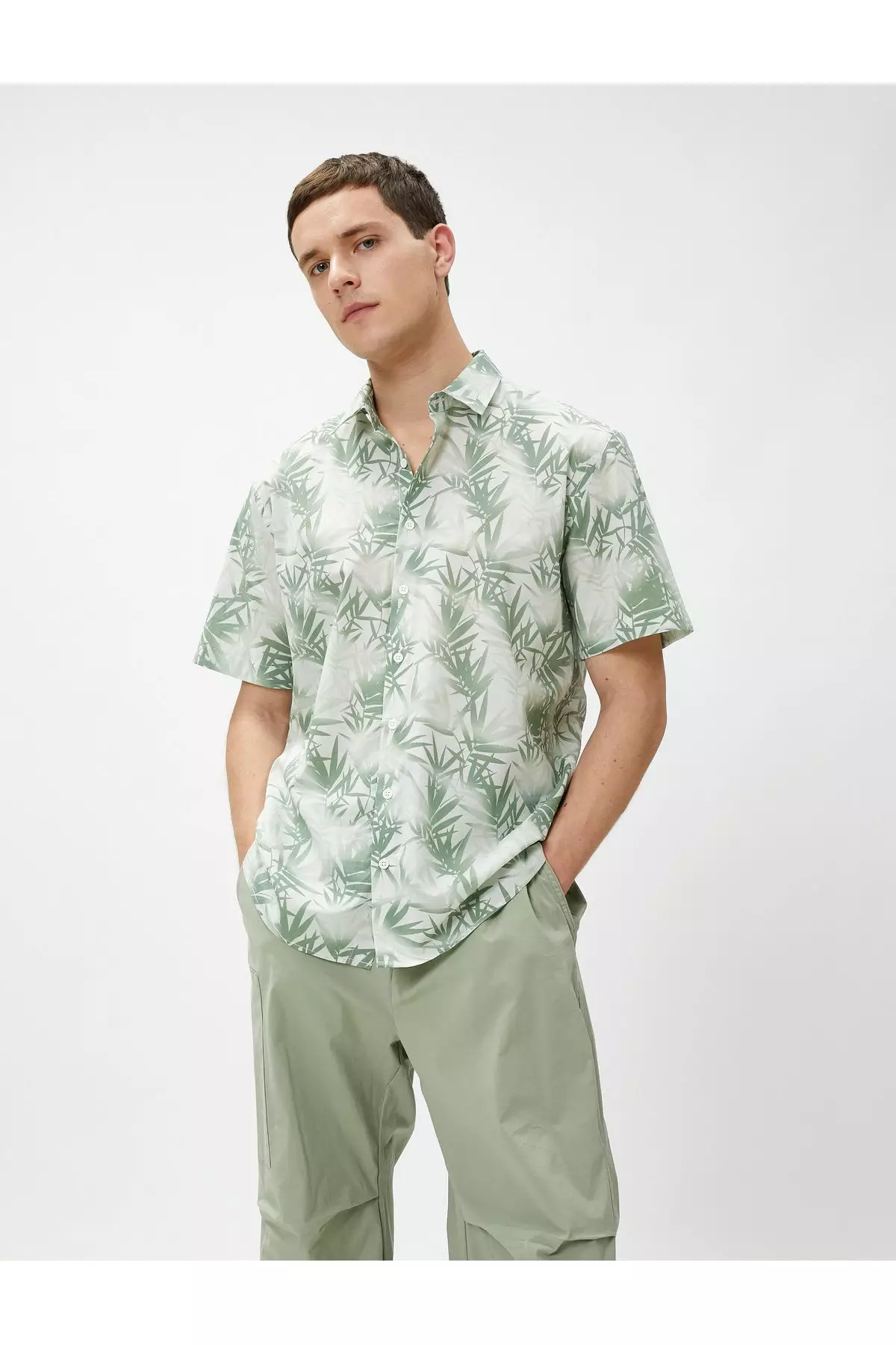 Discount on KOTON  shoes - SKU: Summer Shirt Floral Printed Classic Collar Short Sleeve Cotton