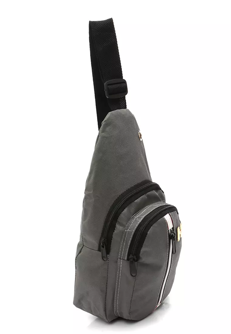 Roger Slingbag Casual Pria Desain Simple Large Storage Material Canvas ORIGINAL - Grey