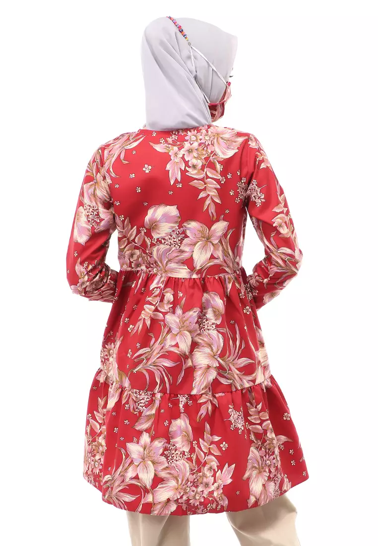 Sania Tunik Muslimah Atasan Wanita Long Sleeve Free Face Mask Premium Quality - 6 Maroon