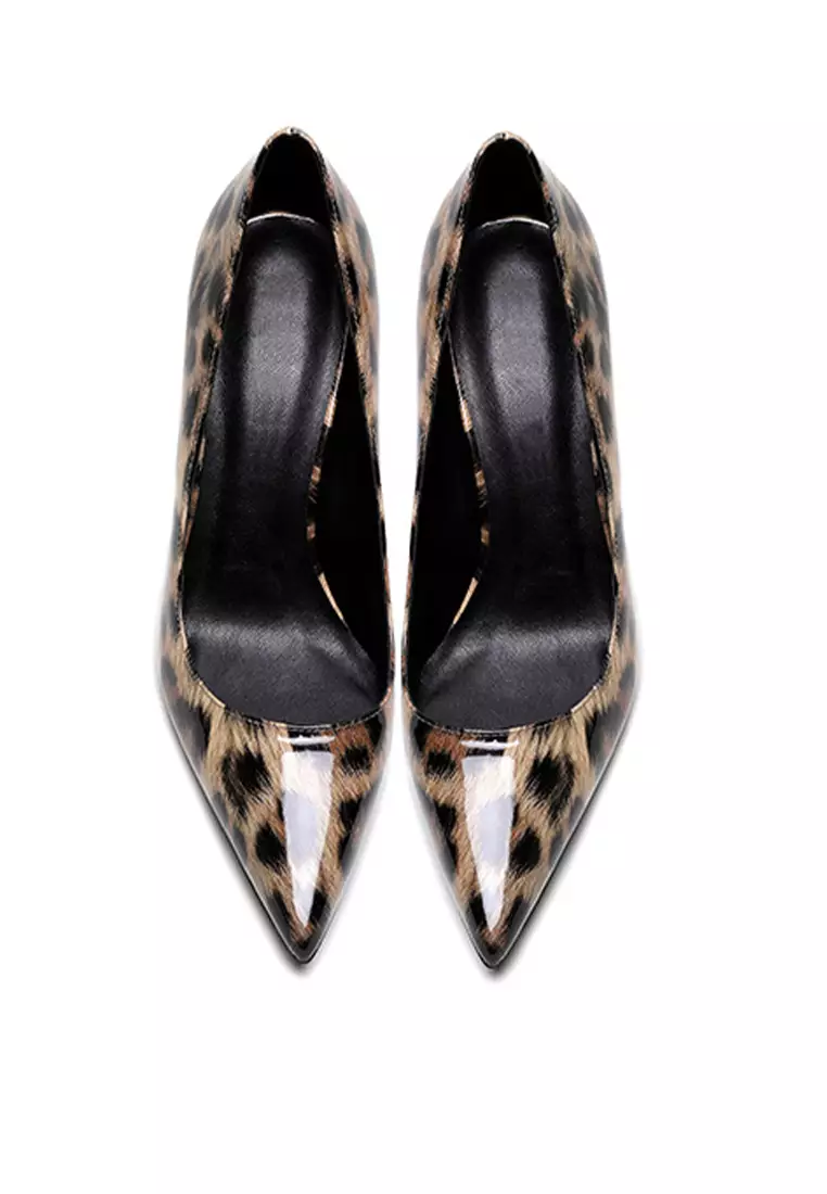 6.5CM Leopard Faux Patent Pointed High Heel Shoes HZL160