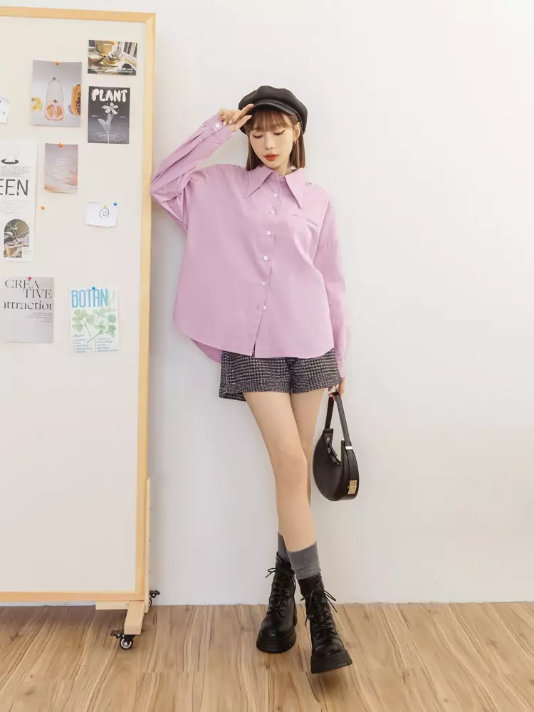 Shirt with Styled Collar and Drop Shoulder Sleeves [AB17845]