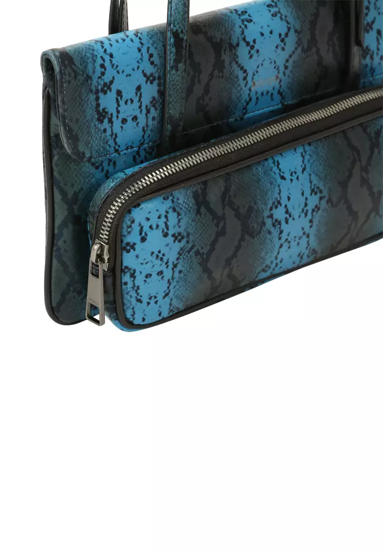 Envelope Shoulder Clutch - Snake Embossed Blue