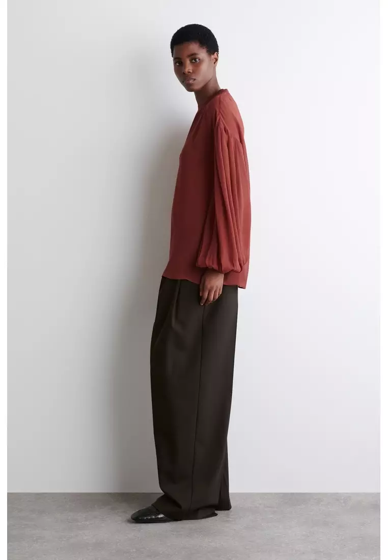 SHEER BALLOON-SLEEVE BLOUSE