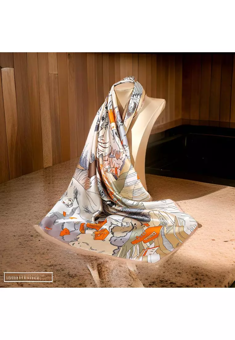 Luxury Silk Ladies' Large Scarf, Sun-Proof Crepe Satin, Premium Souvenir.