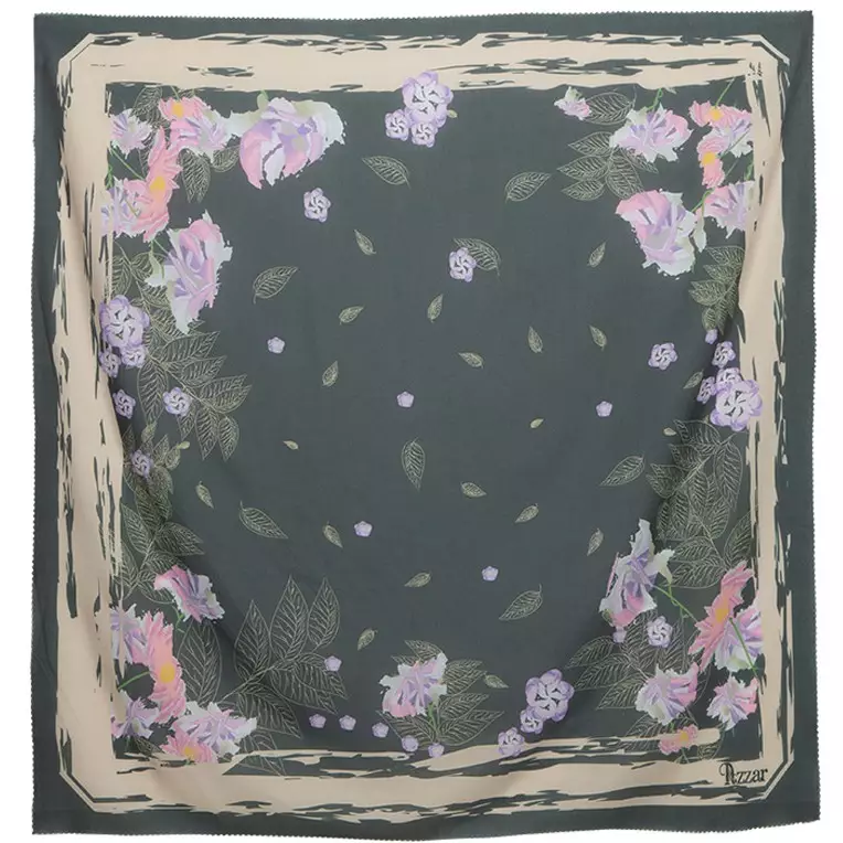 Floral Digital Printed Scarf In Dark Green