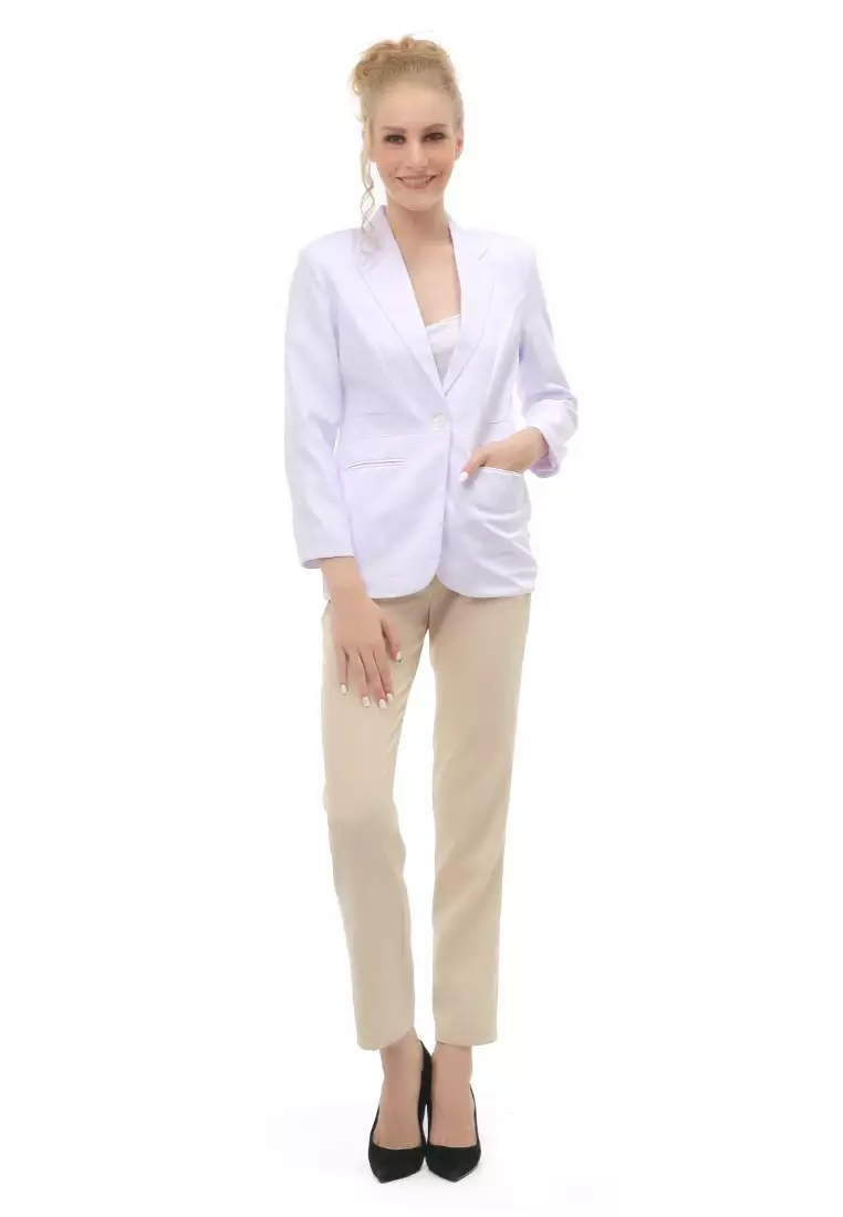 Qemsya Outer Blazer Kasual Formal Wanita Lengan Panjang Material Wool Twist ORIGINAL