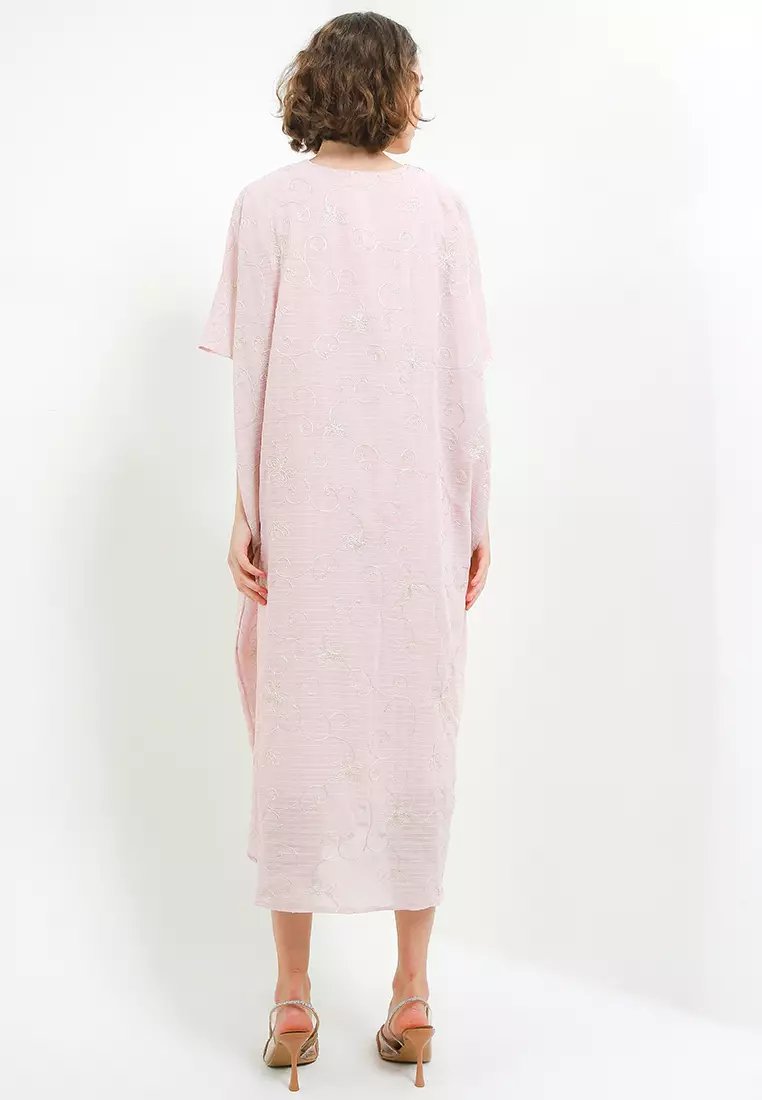 V Neck Crochet Lace Gold Emb Kaftan