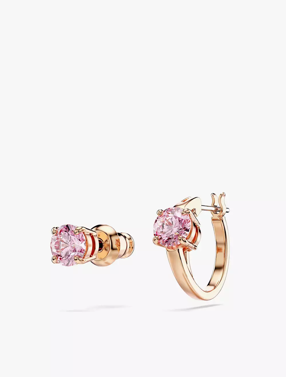 Connexus Stud Earrings, Asymmetrical Design, Round Cut, Pink, Mixed Metal Finis