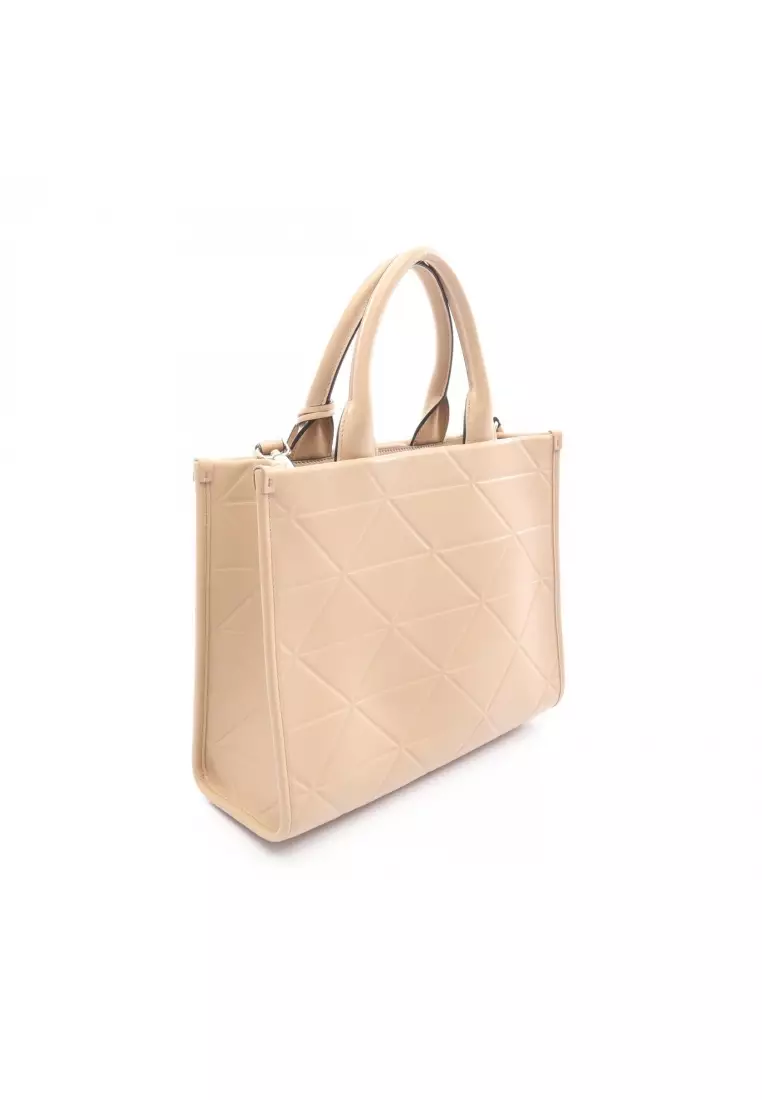 Pre-Loved Prada symbol Topstitching SOFT CALF Handbag tote bag leather beige