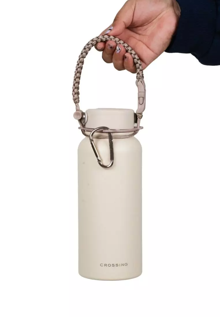Crossing Paracord Bottle Carrier Strap with Carabiner - Beige
