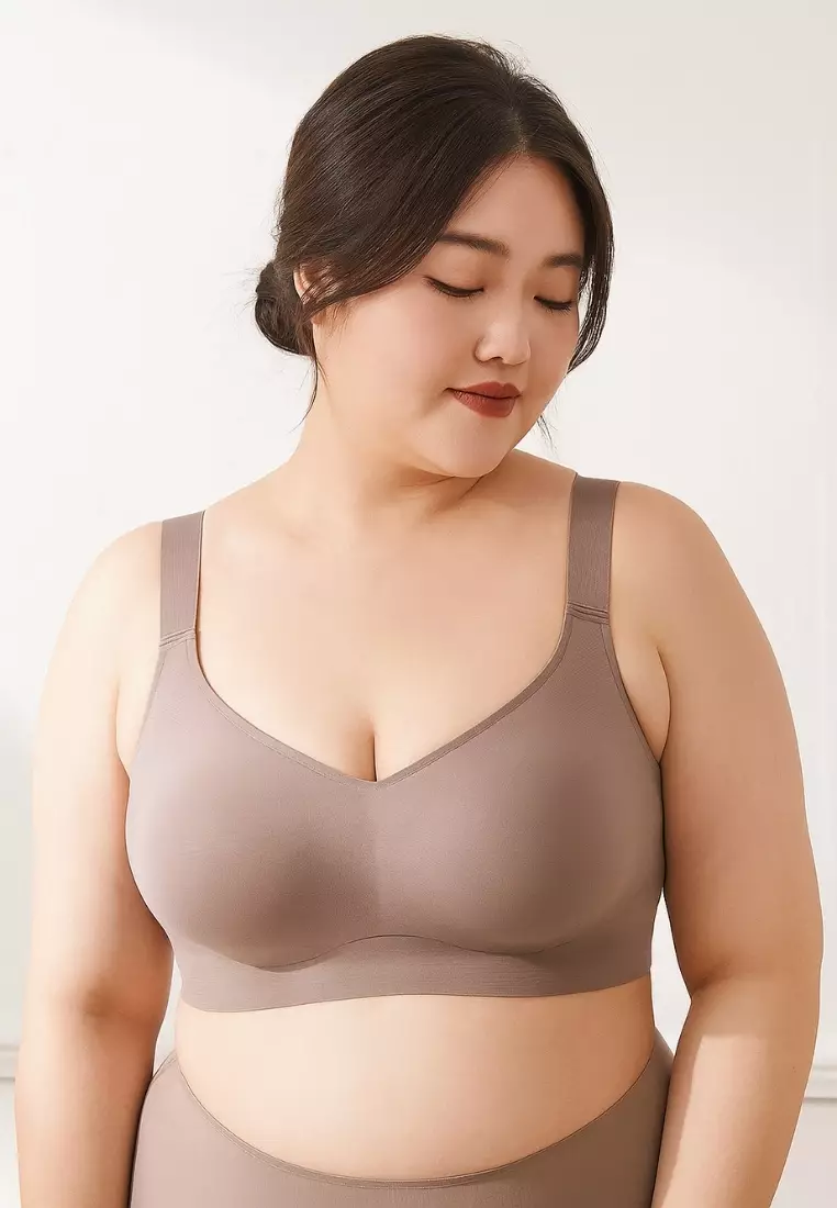 3 Pack Premium Melinda Seamless Wireless Padded Support Bra in Grey, Brown and Green
