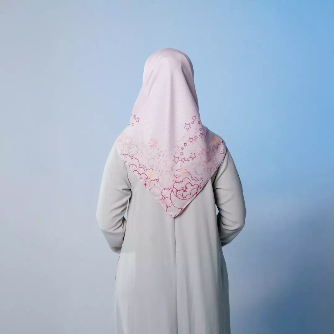 ELIANA Scarf Dusty Pink - Kerudung Hijab Segiempat Motif With Pouch Ziplock - Bahan Poly Fine - Ukuran 110x110
