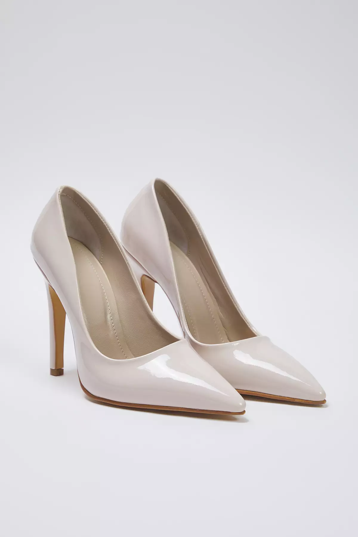 Cream Patent Leather Pointed Toe Women's Stiletto Thin Heels Takss25To00025