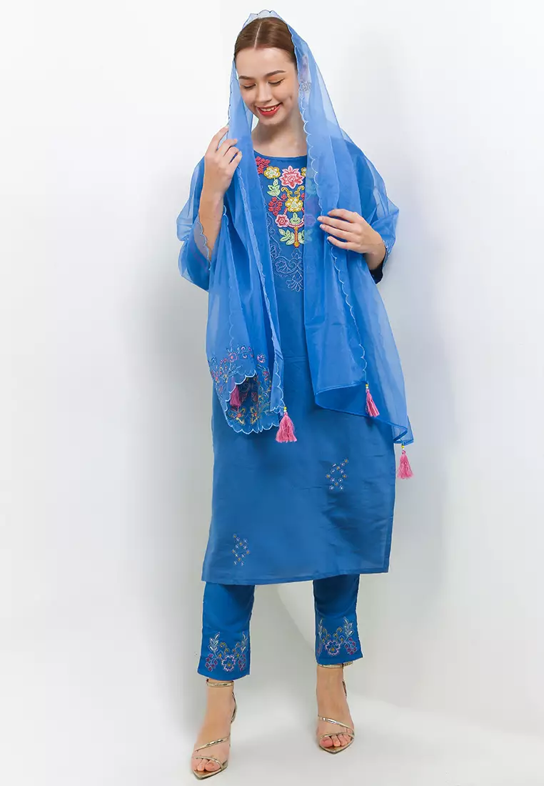 Chanira Festive Raya Tunic Set-Blue