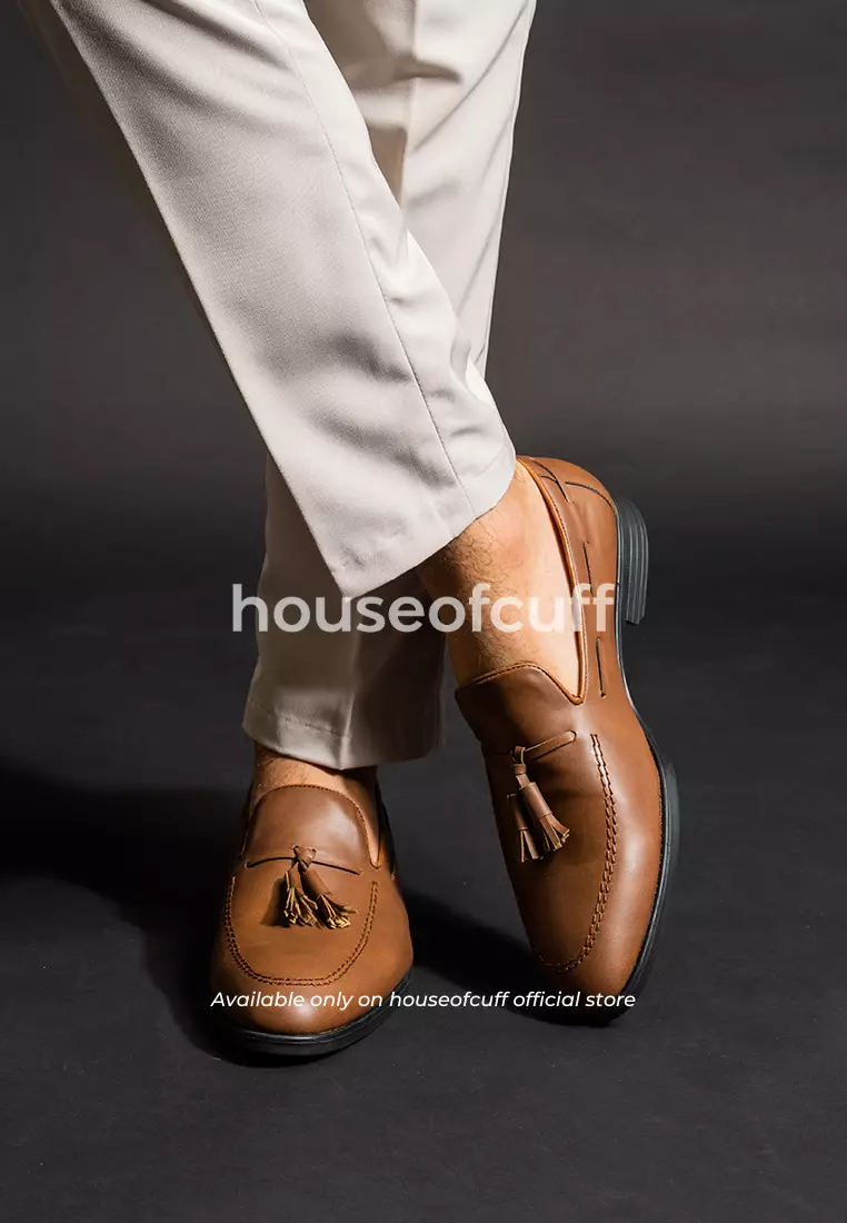 Sepatu kulit pria formal pantofel Tassel loafer coklat houseofcuff