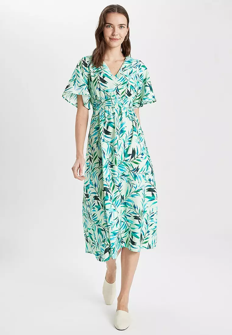 V-Neck Printed Midi Dress