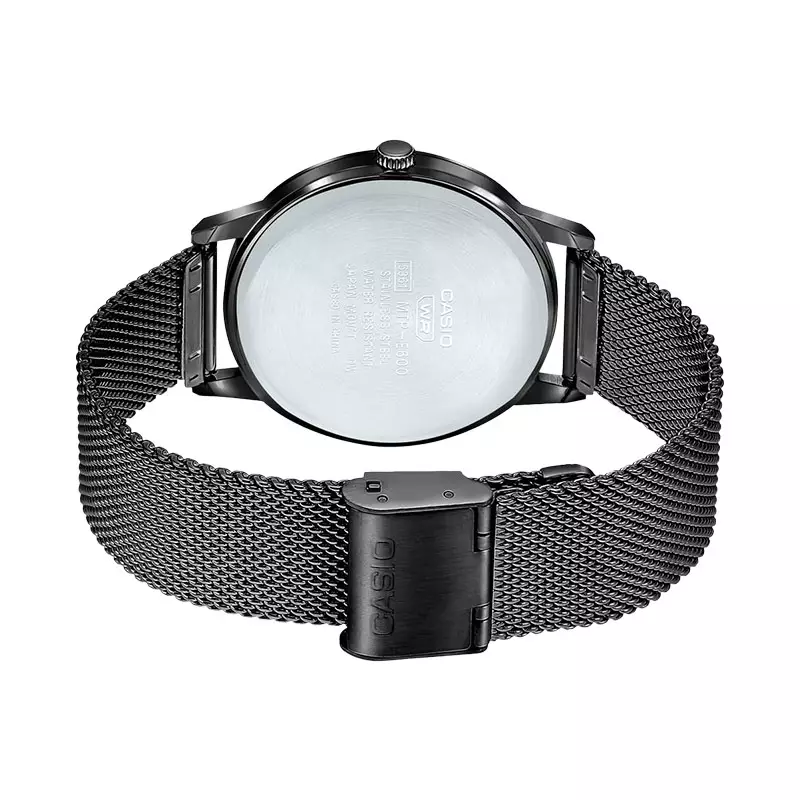 Jam Tangan Pria Casio General MTP-E600MB-4BDF MTPE600 MTP-E600MB Pink Dial Black Stainless Steel Mesh Band