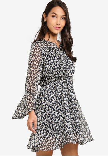 ZALORA multi and navy Buttoned Down Dress With Elastic Waist 23BAFAA8438F50GS_1