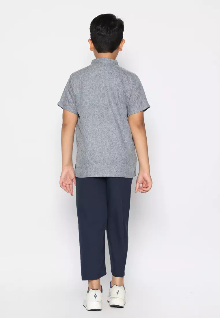 Baju Koko Anak Laki Bordir Ultra Navy Setelan - FOREVER