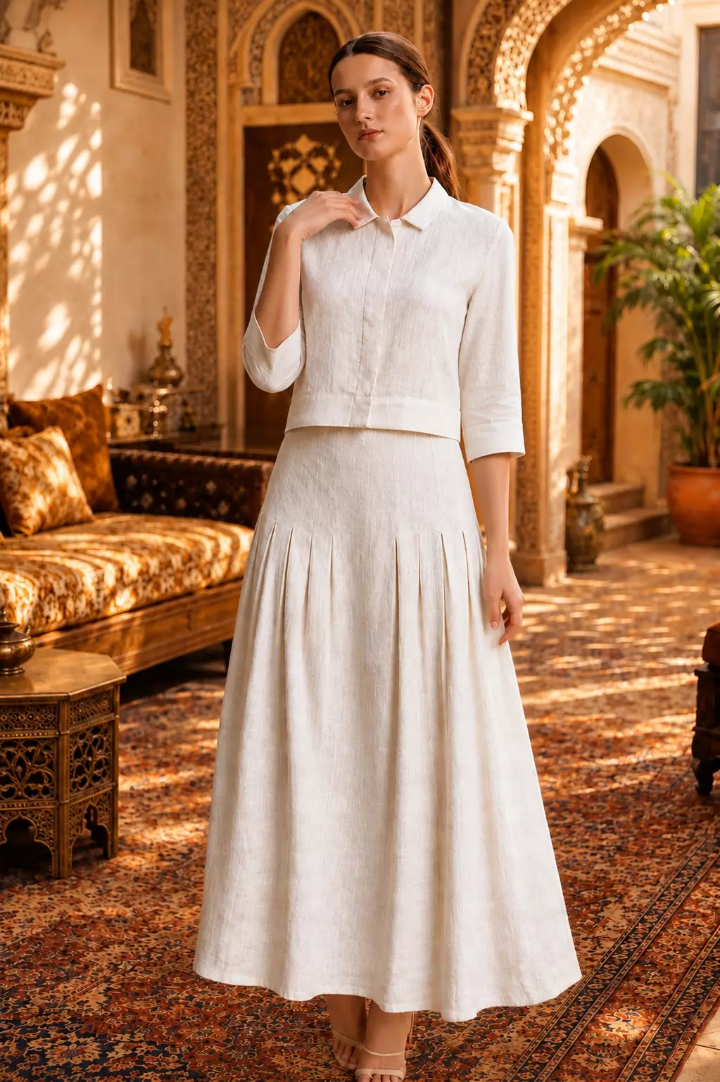 Demure Studio - Aveline Atelier Linen Set off white ( Shirt & Skirt )