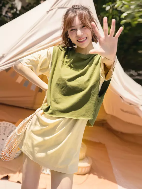 Cotton rich Two piece Contrast Color Dress Top KG1157