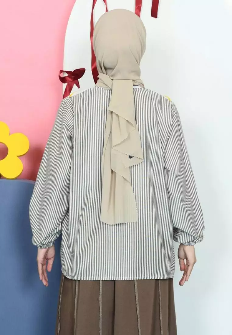 Bunny Kemeja Stripe Atasan - Coffee M18957 R49S1