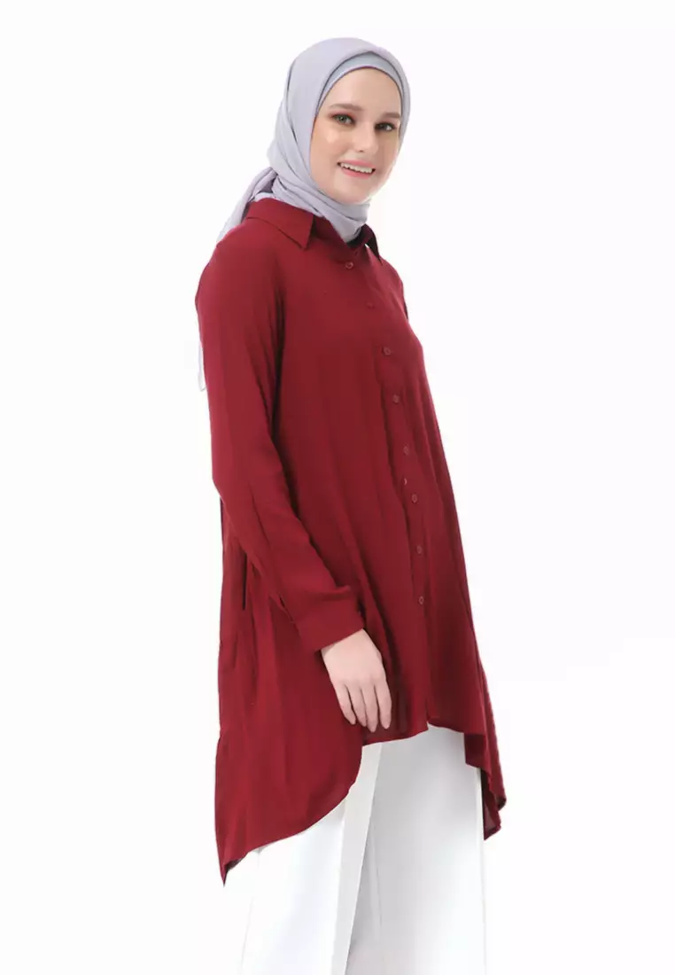Adilla Tunik Long Sleeve Polos Regular Fit High Premium Quality - Dark Maroon