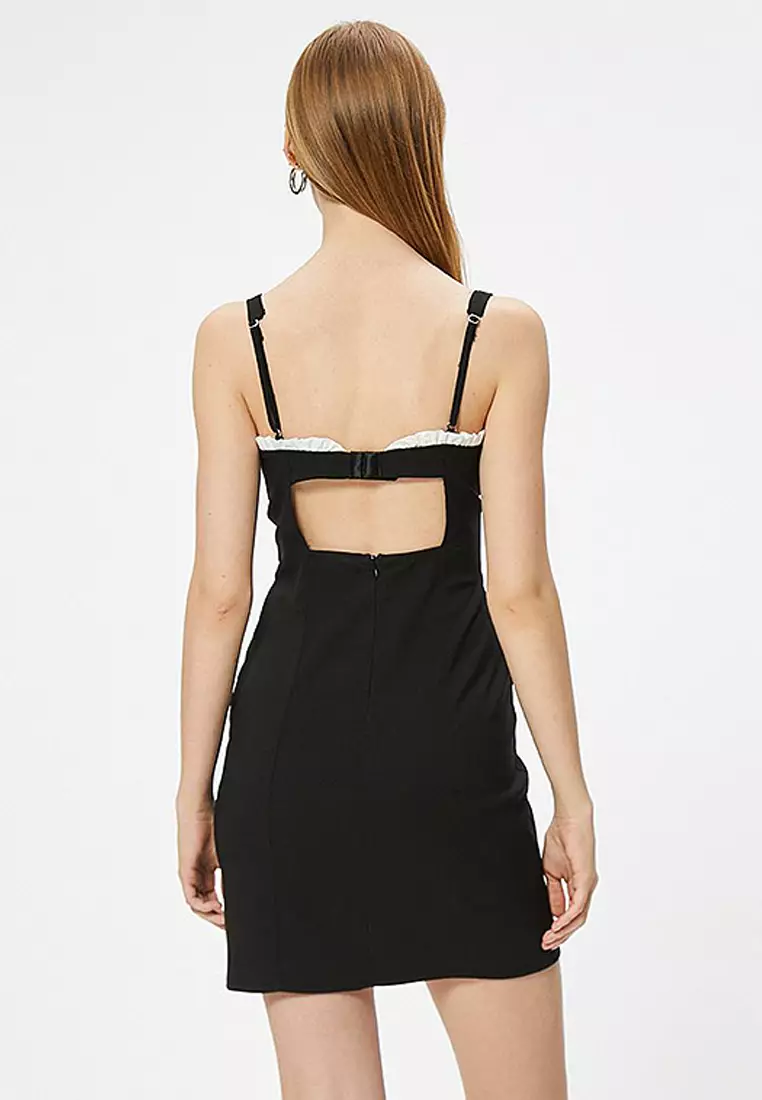 Bow-Tied Mini Bodycon Dress Straps Slim Fit Sweetheart Neckline