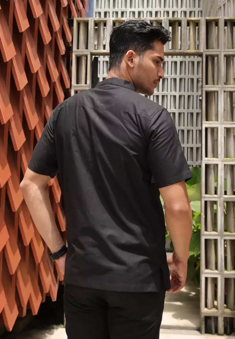 Hadinata Batik Koko Cap Pendek Faiz Black Raya Series