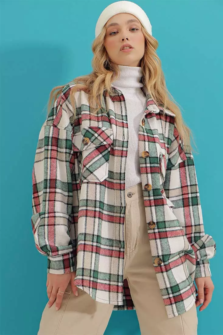 Buy Alacati Checkered Stamped Oversized Safari Jacket Shirt 2024 Online ...