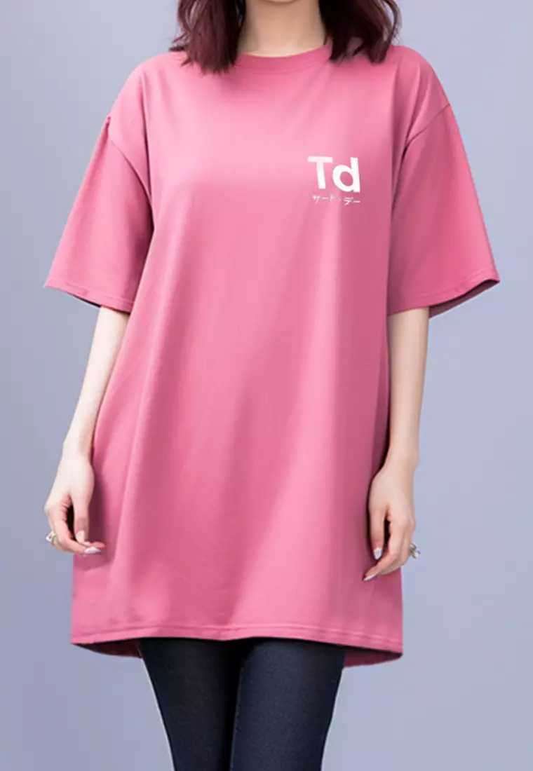 LTC25 ld td elegant pink kaos dress panjang wanita