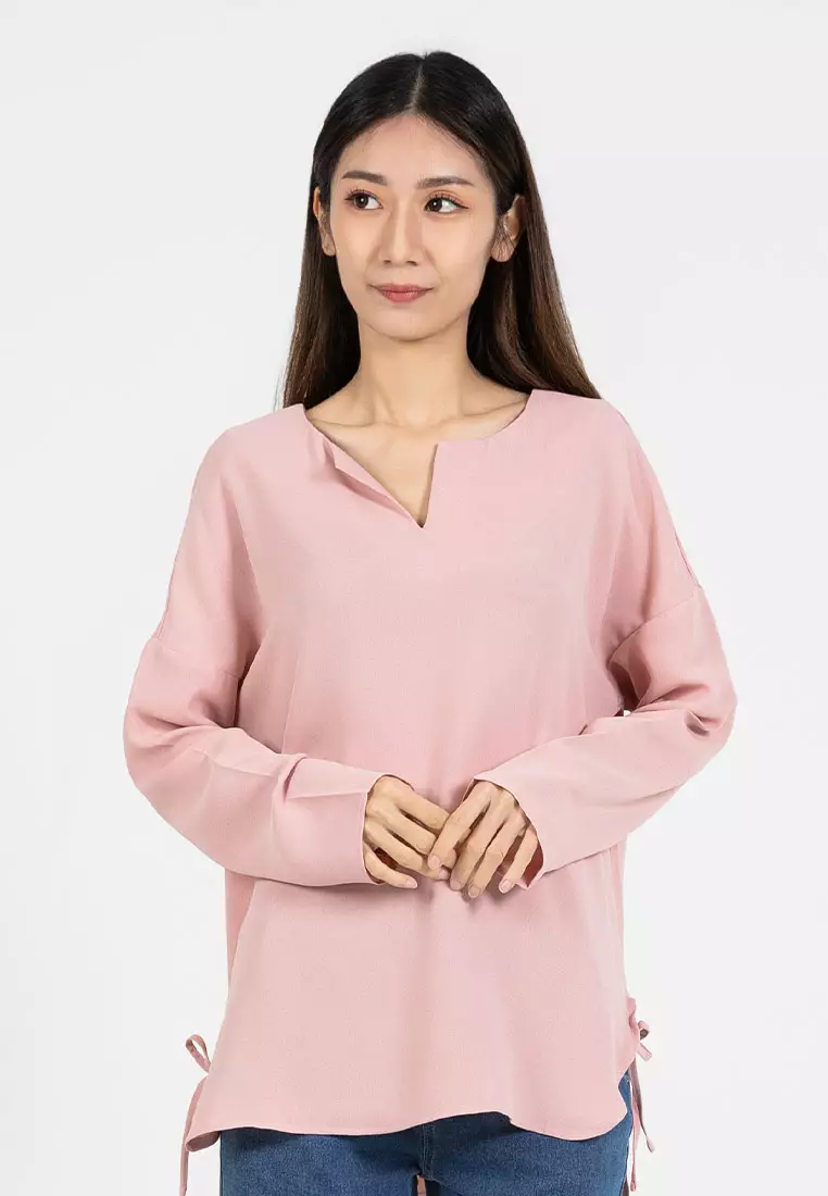 Forest Ladies Polyester Plain Blouse Women Long Sleeve Blouse - 822420-59LotusPink