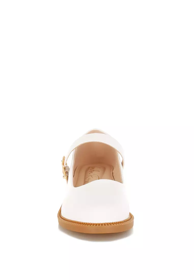 Faux Leather Mary Jane Shoes in White