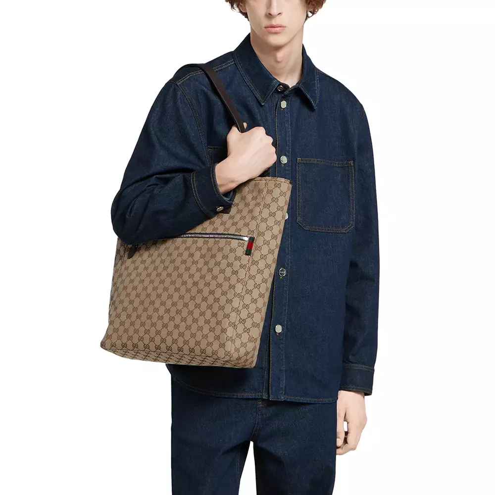 GG Canvas Large Tote Bag Beige/Dark Brown