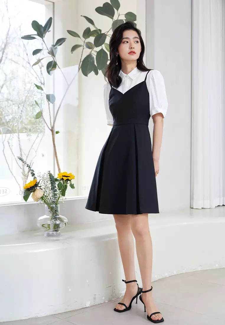 Solid Pleated Hem Cami Dress