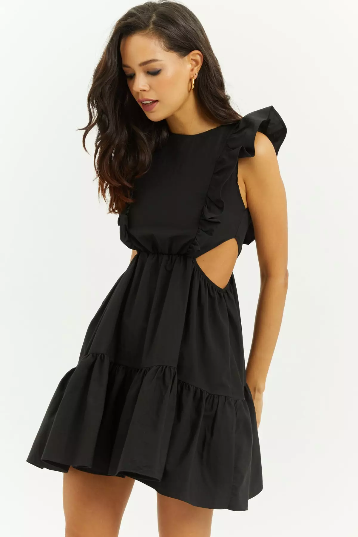 Waist Low-Rise Flounce Mini Dress