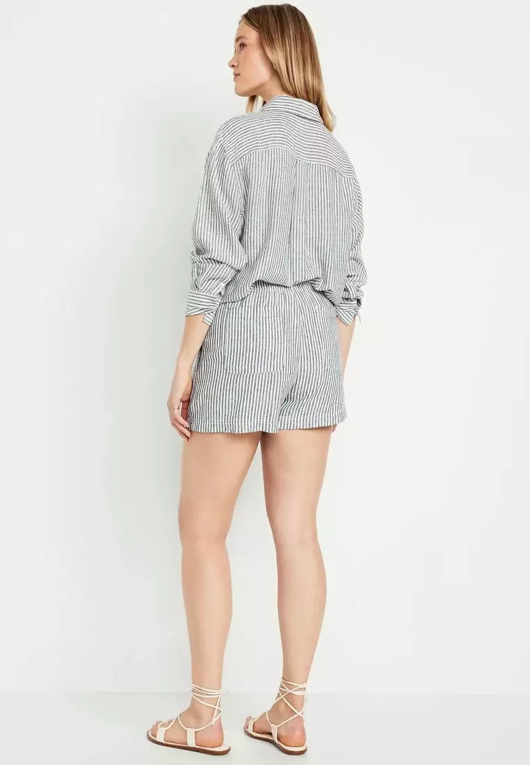 High-Waisted Linen-Blend Shorts -- 3.5-inch inseam