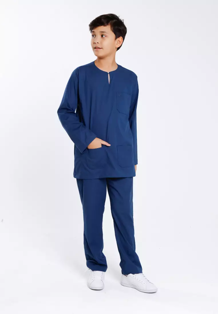 Byford Baju Melayu Raya Baju Johor Teluk Belanga Slim Fit Sedondon Anak Budak - 3925501A-38Blue