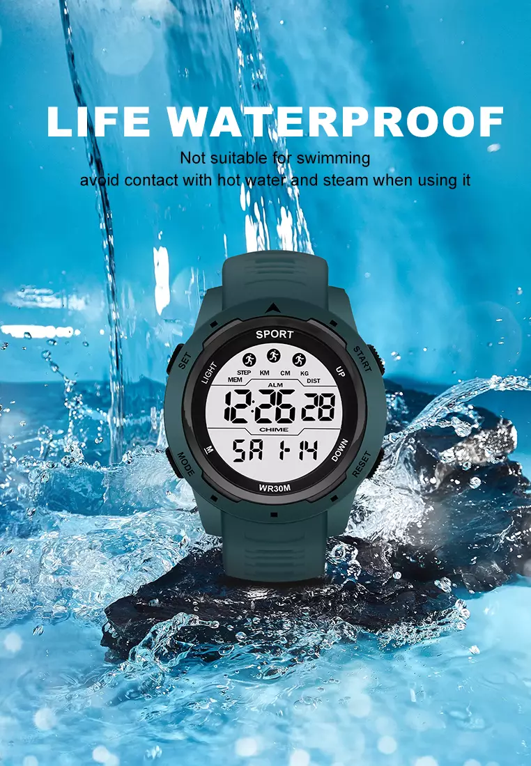 Jam Tangan Pria Digital Olahraga Mode Tali Silikon Alarm Jam Tangan Cowok blue