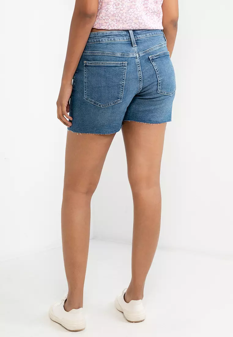 Mid Rise Distressed Denim Shorts
