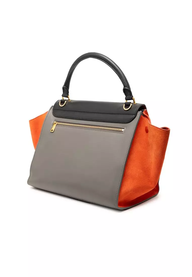 Pre-Loved Celine Medium Tricolor Calfskin And Suede Trapeze Satchel
