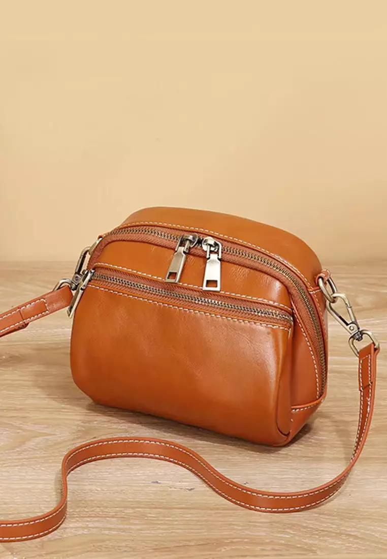 Double zipper shop shoulder bag