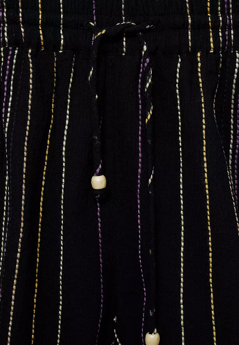 Striped Trousers With Frayed Bottom Hem