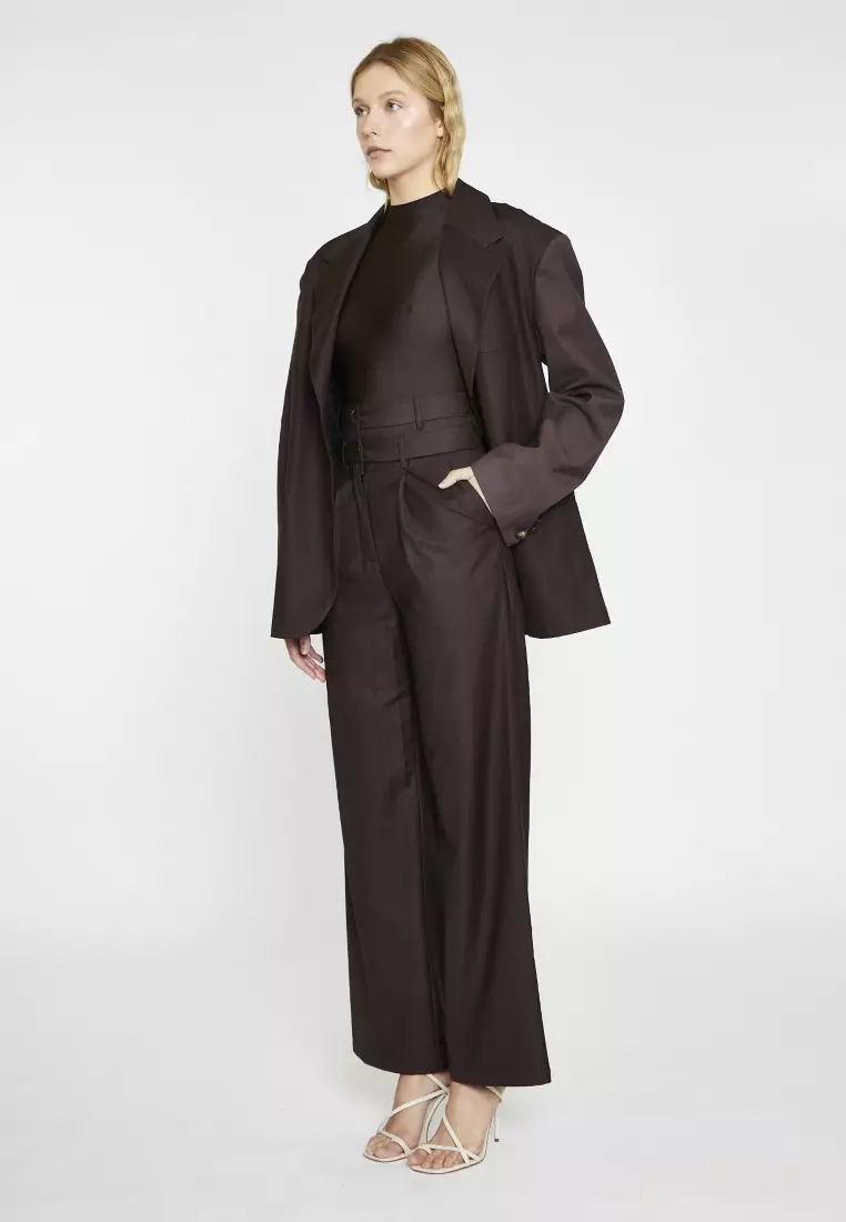 Dark Brown Double Waisted Wide Leg Trousers